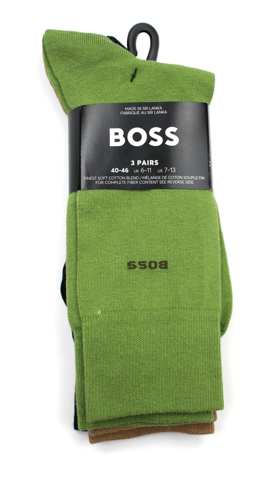 Boss Socks Mens 7-13 Multicolor Solid Dress 3 Pack Mid Calf Cotton Blend