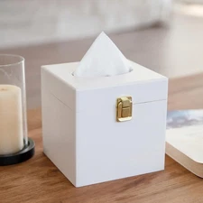 White Wooden Tissue Box Cover Square Bathroom Decor Toilet Paper Holder Count...