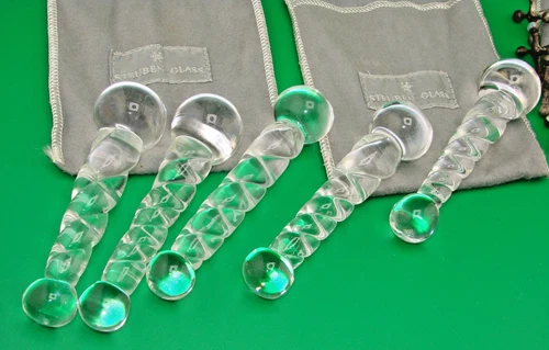 Lot of 6 glas Steuben Glass Signed Muddlers with Original Steuben Sack