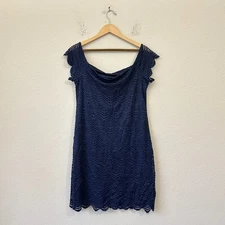 LILLY PULITZER Jade Mini Dress Womens Sz XL Navy Blue Off The Shoulder Cocktail