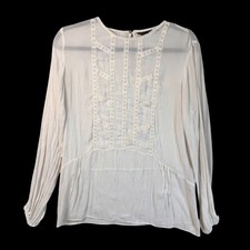 Zara Blouse Top Women's Size Large Basic Ivory Long Sleeve Lace Sheer Romantic