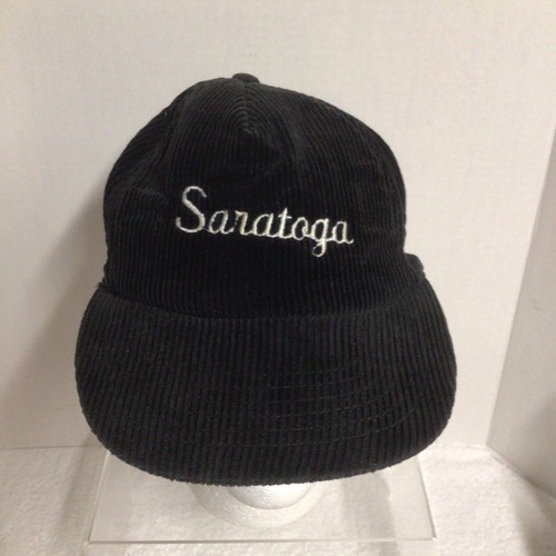 Vintage SARATOGA RACEWAY Black Corduroy Adjustable Snapback Cap Hat - Picture 2 of 9