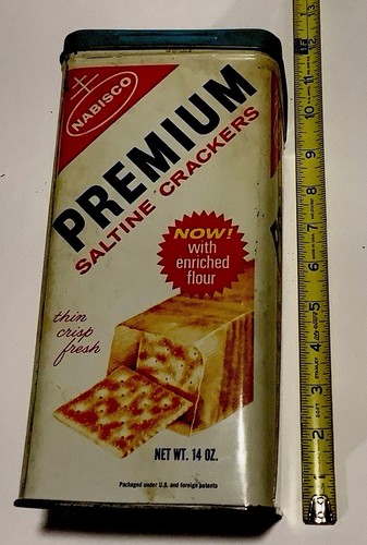 VTG Nabisco Premium Saltine Crackers Metal Tin - 1960’s Square Blue Lid - 14oz - Picture 5 of 5