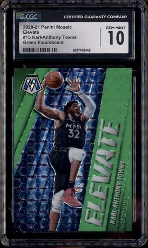 2020 Panini Mosaic Elevate Green Fluorescent #15 Karl-Anthony Towns /10 CGC 10