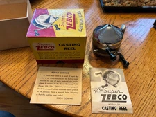 Old Stock Super Zebco casting Reel In orig box with all inserts
