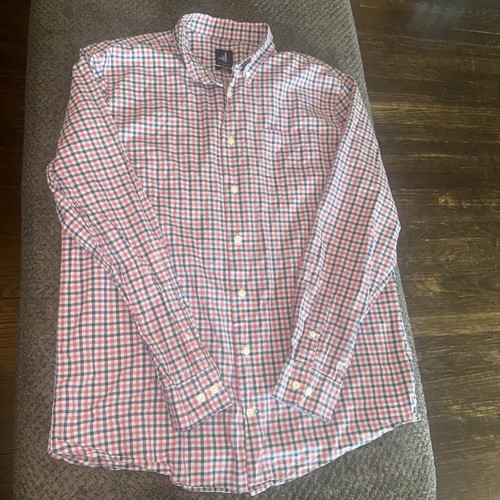 Johnnie O Shirt Mens Large Pink Blue Check Button Up Casual Preppy Stretch - Picture 4 of 7
