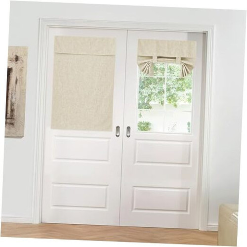 100% Blackout Front Door Window Curtain, Linen Blended French Door Blind