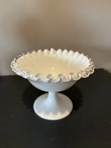 Vintage Fenton White Glass Silver Crest Footed Candy Dish Classic