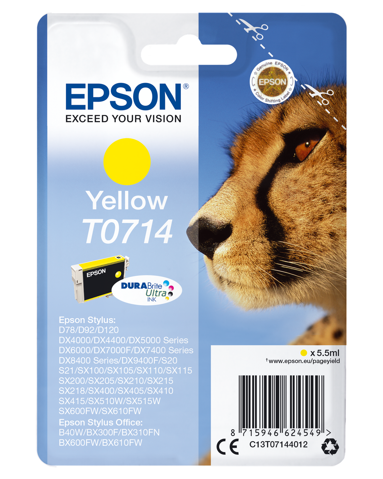 Epson Yellow T0714 Original Ink Cartridge (Cheetah) (T071440) - Image 5