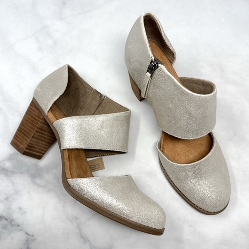 NWT TOMS Milan Champagne Metallic Suede Leather Block Heel Comfort Ankle Booties