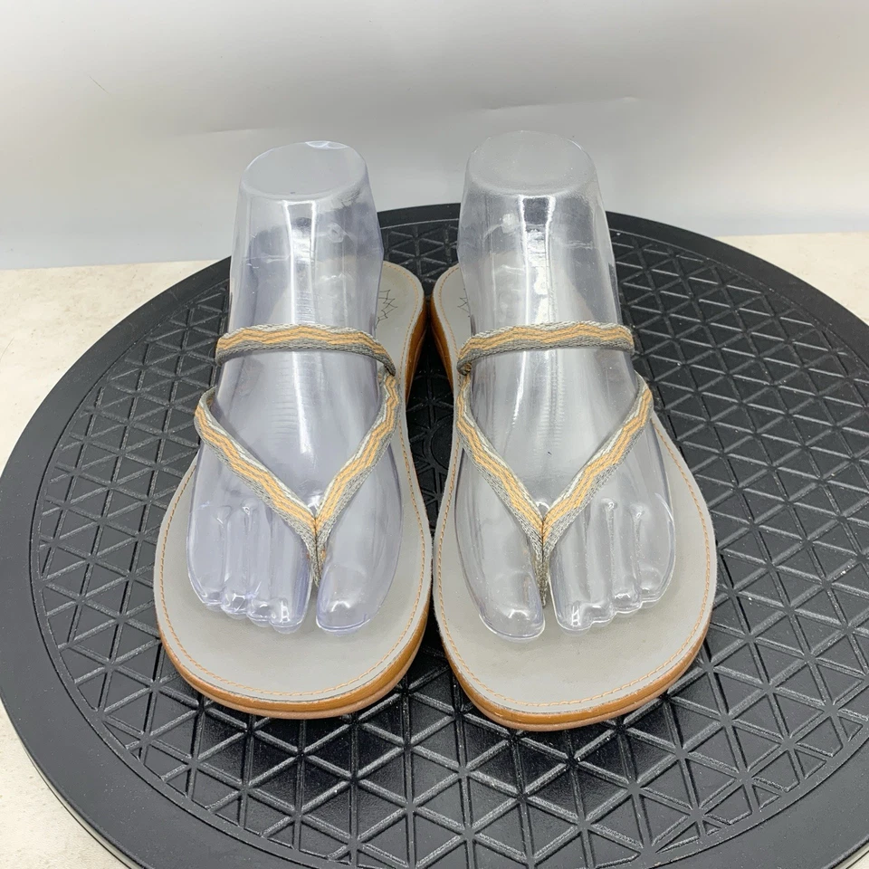 Sandalias Chaco Abbey Mujer Talla 8 Tanga Chanclas Zapatos Gris Naranja Lona Foto 3 de 4