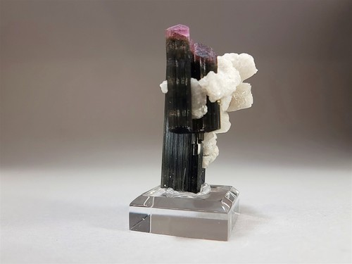 Dark Green Elbaite Tourmaline Crystal with Pink Caps & Cleavelandite - Picture 4 of 13