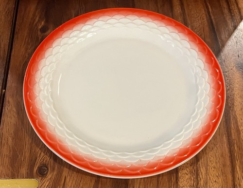 Vintage Anchor Hocking Fire King Ivory Fish Scale Salad Plate with Red Trim - Picture 1 of 10
