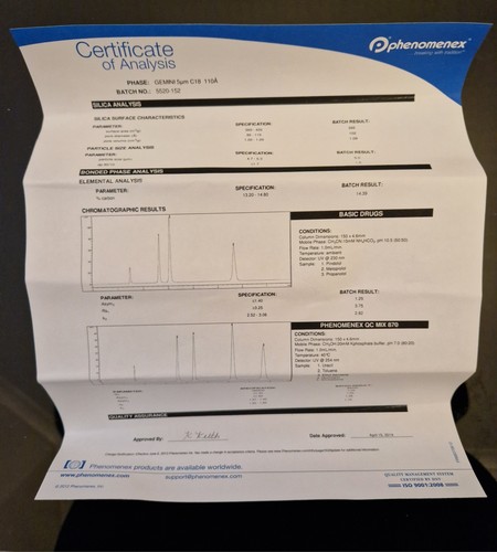 PHENOMENEX COLONNA LC 00G-4435-E0 Gemini 5u C18 110A - Foto 3 di 10
