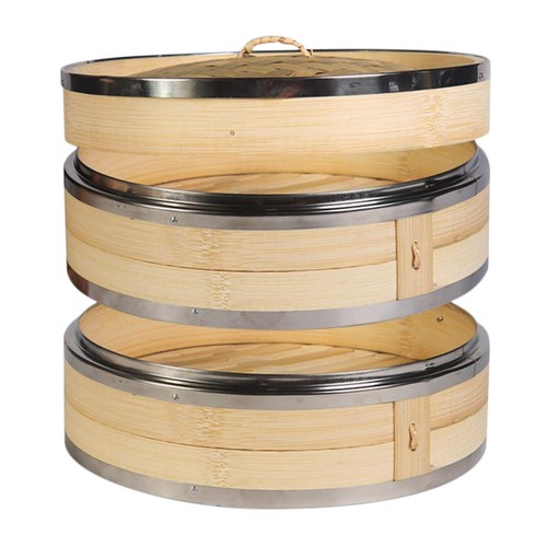 2-Tier Kitchen Bamboo Steamer with Stainless Steel Rings for Asian Cooking | ... - Bild 1 von 7