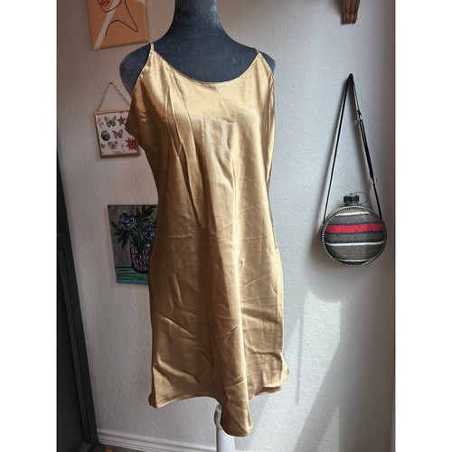 Retro - goldenes Metallic Mini Schlupf Kleid - Gr. Large - Y2K - futuristische Träger verstellbar - Bild 2 von 5