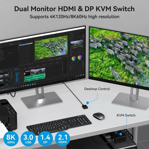 Commutateur VPFET HDMI + Displayport KVM double moniteur support 8K@60Hz - Photo 4/9