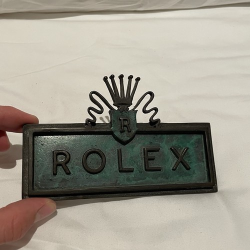 Rolex Vintage Display Plate Emblem Swiss Made 1950s Rare Metal Stand-Up Sign - Picture 6 of 9