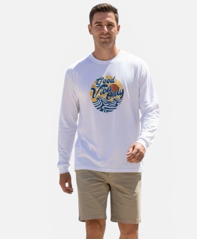 NWT Vapor Apparel Solar Protection Men's MEDIUM White UPF 50+ Long Sleeve Shirt