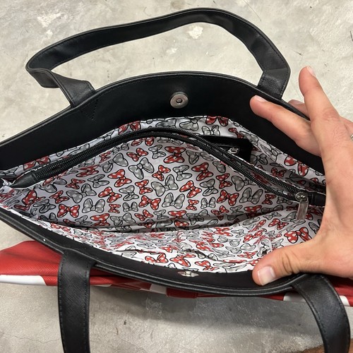 Disney Parks Minnie Mouse Leather Autographed Purse Tote Bag Large Red White Bow - Picture 4 of 10