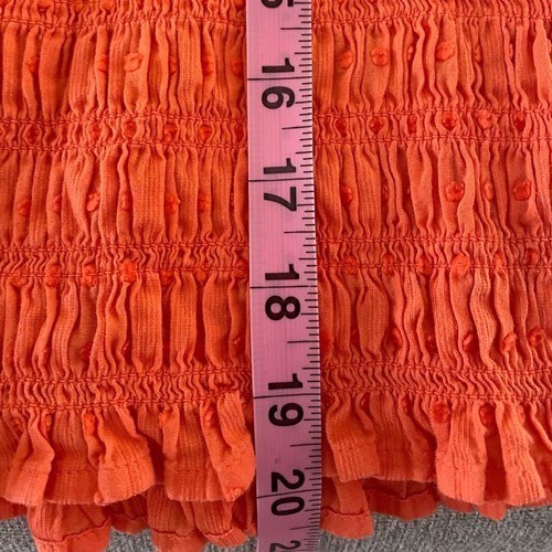 J. Rundhals Puffärmel strukturiertes Voile gesmoktes Oberteil Rüschenausschnitt orange Größe Small - Bild 9 von 11