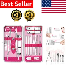Stainless Steel Nail Care Kit: 18-Pcs Nail Clippers & Gift Set in Pink