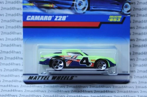 VINTAGE 1998 Hot Wheels MUSCLE neon green CAMARO Z-28 #853 crossover setup 5dot