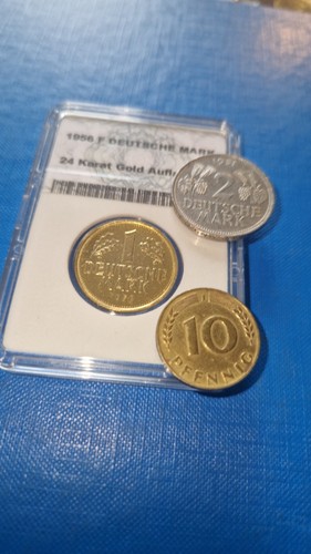 1 DM 1956 F 24 KARAT, 1951 D TRAUBEN U ÄHREN, 1949 J 10 PFENNIG BDLÄ.IN SEHR GUT - Bild 7 von 8