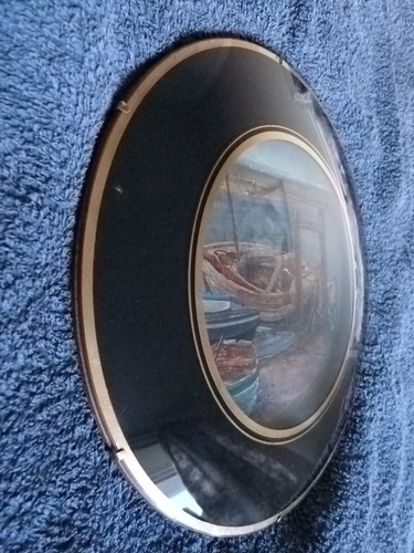 VINTAGE MID CENTURY WALL DISPLAY CONVEX GLASS WALL MOUNTED NAUTICAL SEASCAPE - Foto 3 di 11