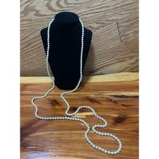 Vintage Extra Long Faux Pearl Necklace Made In Hong Kong Lobster Clasp MCM 50's