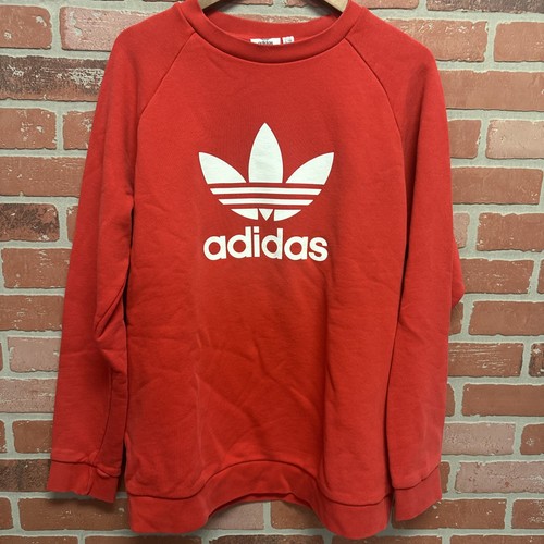Vintage 90s Adidas Red Crew Neck Pullover Sweatshirt Big Logo Mens L Quick Ship - Picture 2 of 11