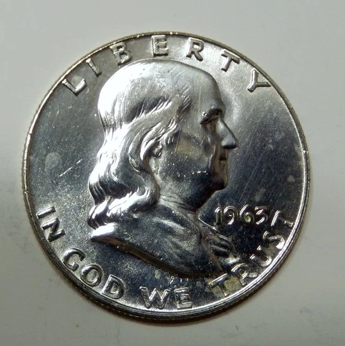 $4 UNDER SPOT  VALUE   ~  1963 D Franklin 90% Silver Half Dollar 50¢ ~ UNC Coin
