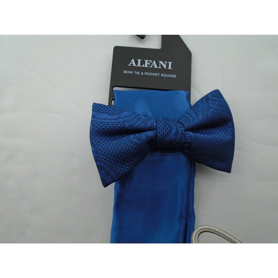 Juego de pajarita de cachemira preatada Alfani para hombre y cuadrado de bolsillo liso NUEVO $55 azul Foto 3 de 4