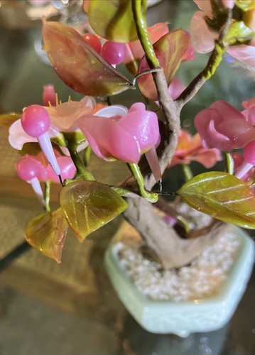 Bonsai di giada fiori di ciliegio in vetro vintage realizzati per gommoni 2 in vasi Celadon - Foto 11 di 18