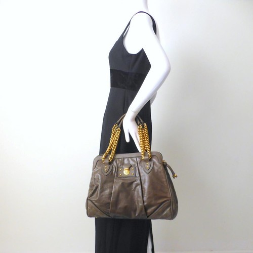 MARC JACOBS Leather Handbag Brown Large Tote Double Chain Handle Made in Italy - Bild 3 von 17