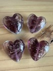 4 Purple Gold Sand Heart 3D Puffy 28mm Lampwork Glass -jewelry beads