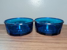 Vtg. Cristal d'Arques Arcoroc France Cobalt Blue Bowl 5"x2"Thumb Paneled Sides