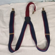 Pelican, Vintage Suspenders, Blue w/ Red  Gray Stripes, Made in USA, Nice 