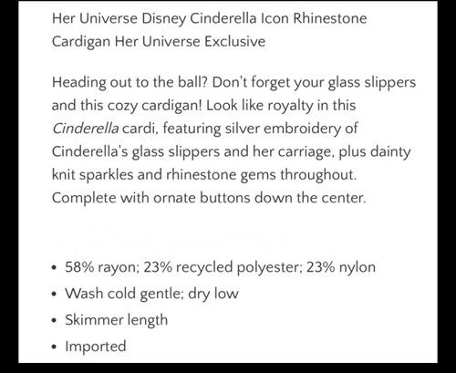 Her Universe Disney Cinderella 75TH Anniversary Rhinestone Cardigan 2X 3X HTF - Picture 4 of 5
