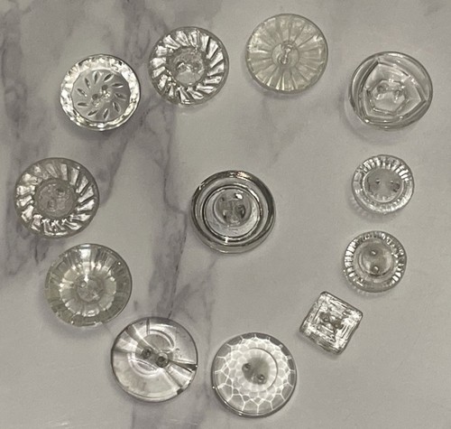 Vintage 12 Czech Clear Depression Crystal Glass Crafting Buttons 107-18 - Picture 4 of 15