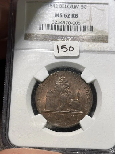 NGC MS62RB Belgium 5 Centimes 1842