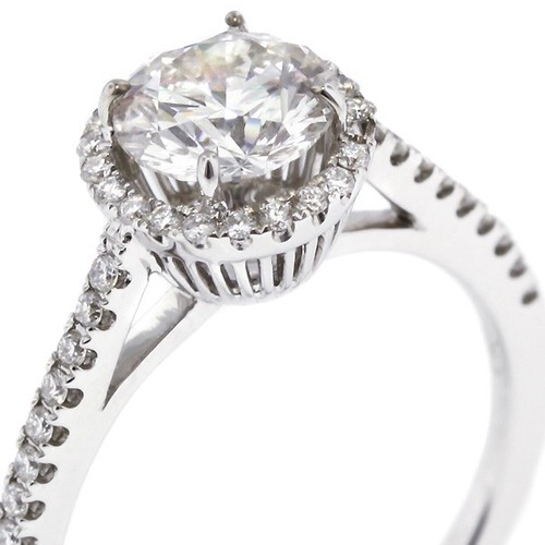 1.12ct I/SI1 Round Natural Certified Diamonds White Gold Halo Side Stone Ring - Picture 6 of 15