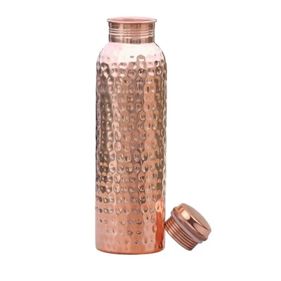 100% Pure Copper Water Bottle For Yoga Ayurveda Health Benefits 1000ml Hammered - image 1 of 4