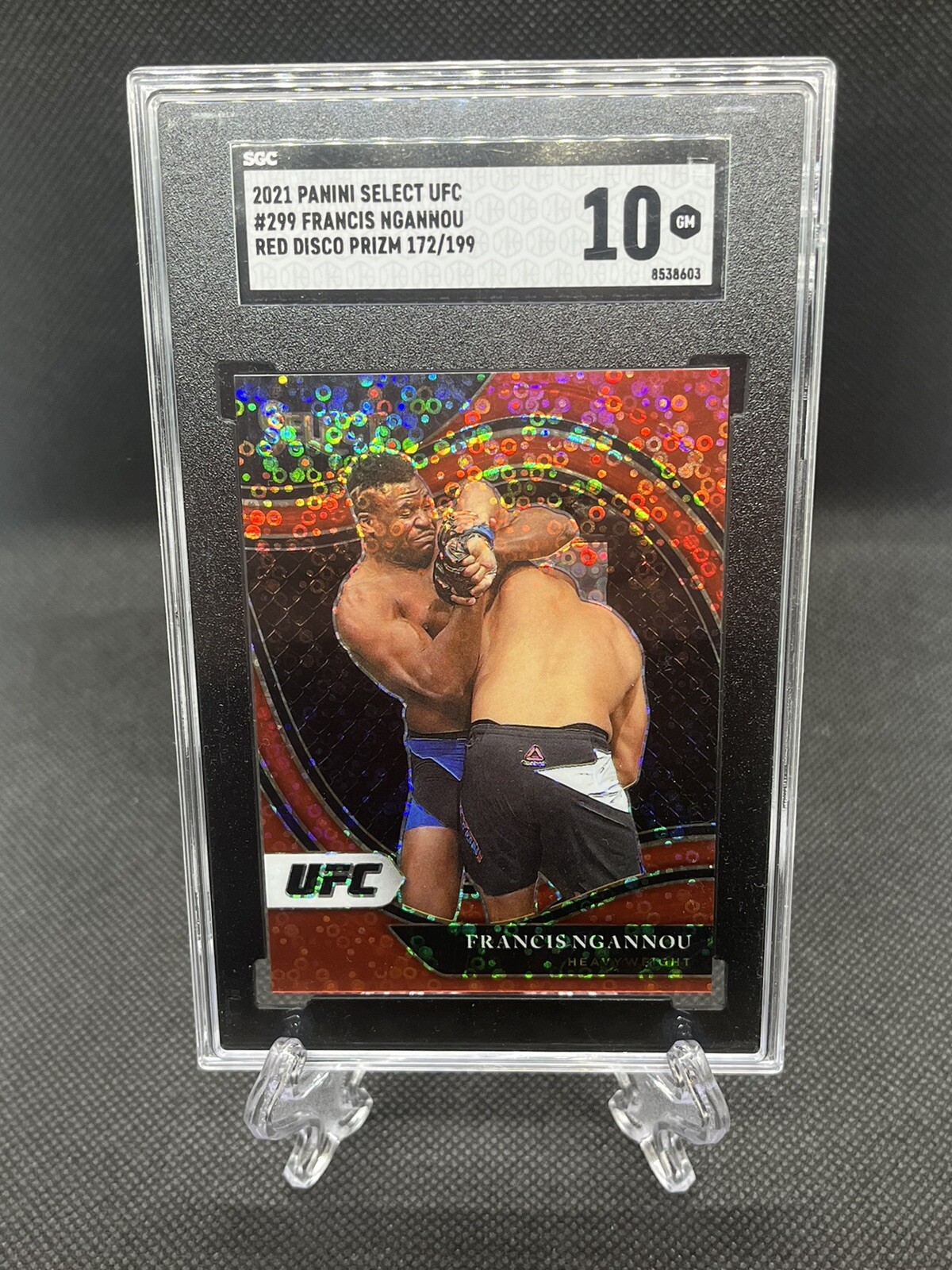 2021 Select UFC Francis Ngannou Octagonside Red Disco Prizm /199 SGC 10