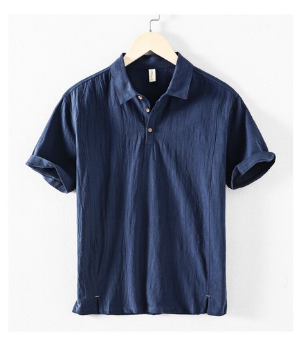 Summer New Men's Linen Shirt Chinese Style Lapel Cotton Linen Short-sleeved Tops - Picture 11 of 19