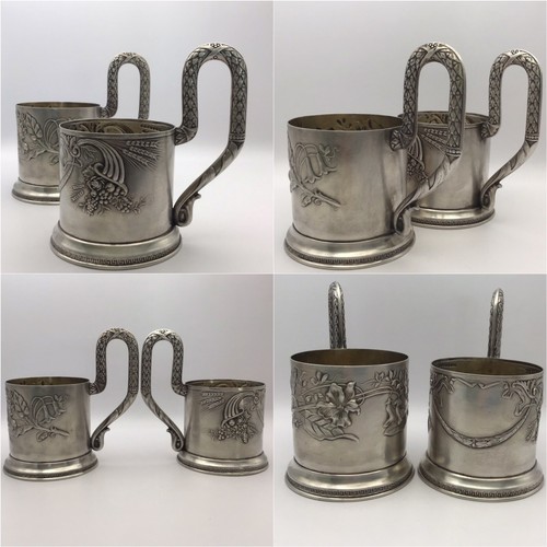 Vintage 2 Russian Silver .875 Coaster Set with Baccarat Glasses & Silver Spoons - Picture 4 of 12