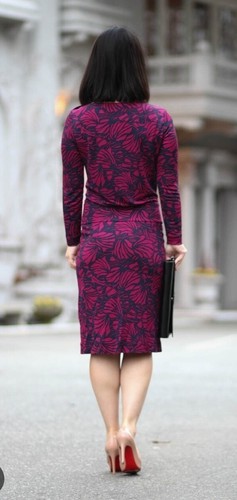 Tory Burch Dress Sheath Floral Midi Navy & Plum Designer Long Sleeve Size Large - Picture 7 of 18