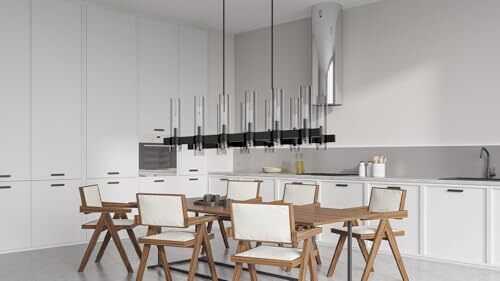 Linear Chandelier Modern Kitchen Island Dining Room 40 Inch 12-Lights Black - Picture 7 of 7
