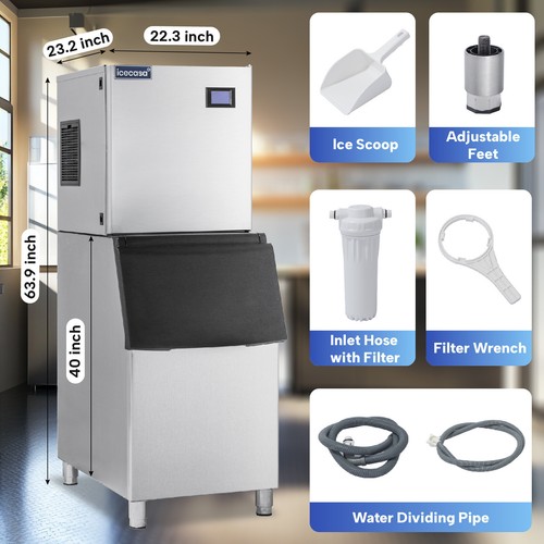 ICECASA Commercial Ice Maker Machine, 350 lbs Ice Makers with 220lbs Storage - Picture 4 of 8