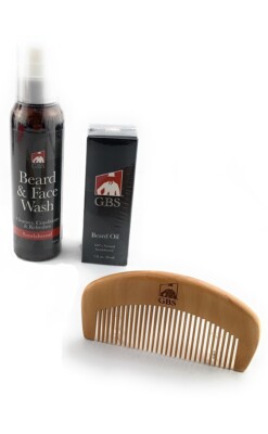 GBS Sandalwood Beard Wash, Sandalwood Beard oil + Beard Comb